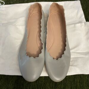 Chloe Light Gray Leather Lauren scalloped ballet Flats